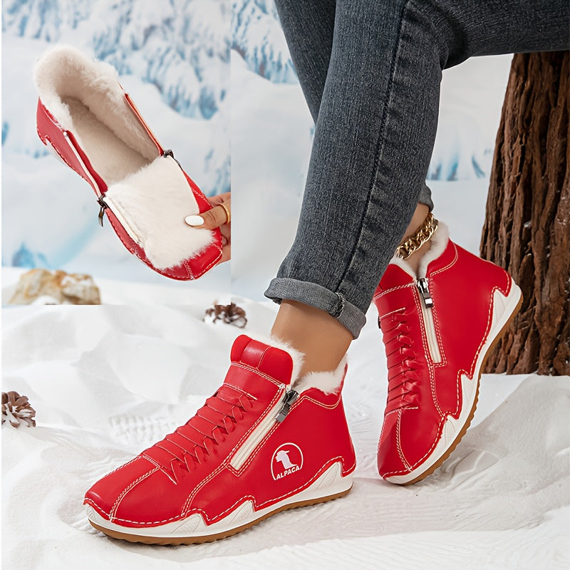 Bottines d'Hiver pour Femme Doublées en Fausse Fourrure avec Fermeture Zip et Lacets