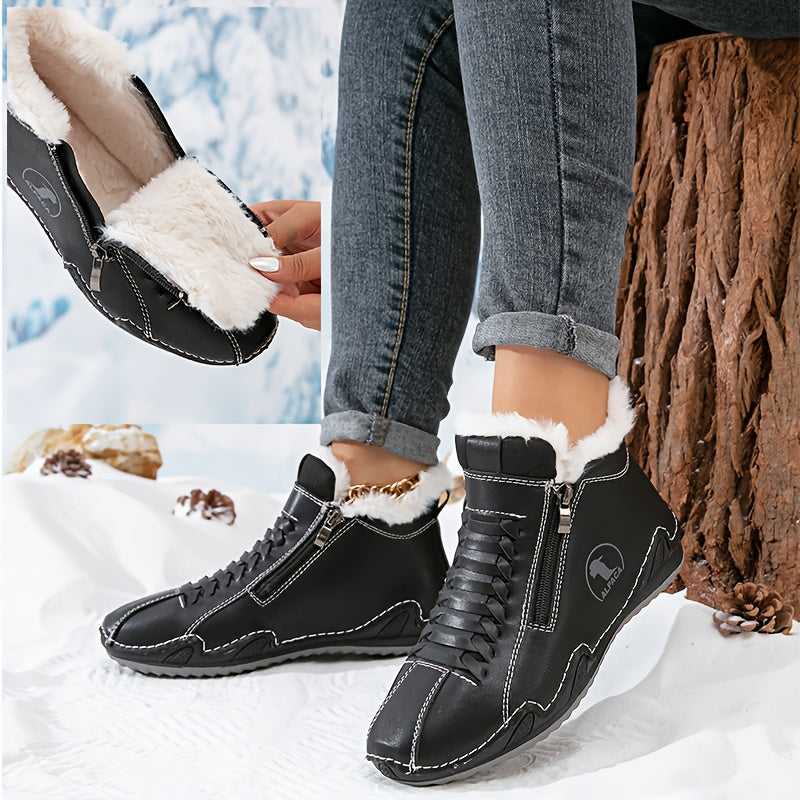 Bottines d'Hiver pour Femme Doublées en Fausse Fourrure avec Fermeture Zip et Lacets