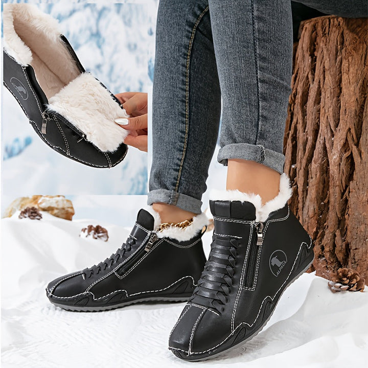 Bottines d'Hiver pour Femme Doublées en Fausse Fourrure avec Fermeture Zip et Lacets