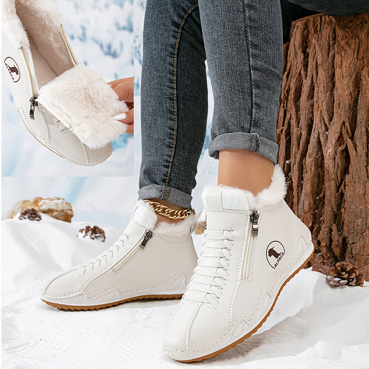 Bottes D'Hiver Femme Doublées Fausse Fourrure Avec Lacets Et Zip Latéral
