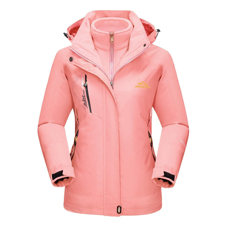 Veste de Ski Femme 3 en 1 Imperméable Doublée Polaire à Capuche