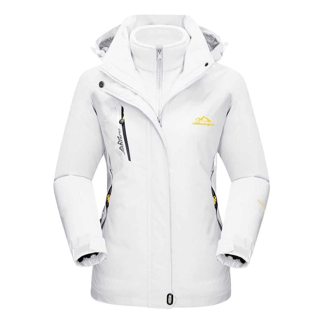 Veste de Ski Femme 3 en 1 Imperméable Doublée Polaire à Capuche