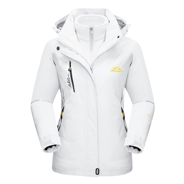 Veste de Ski Femme 3 en 1 Imperméable Doublée Polaire à Capuche