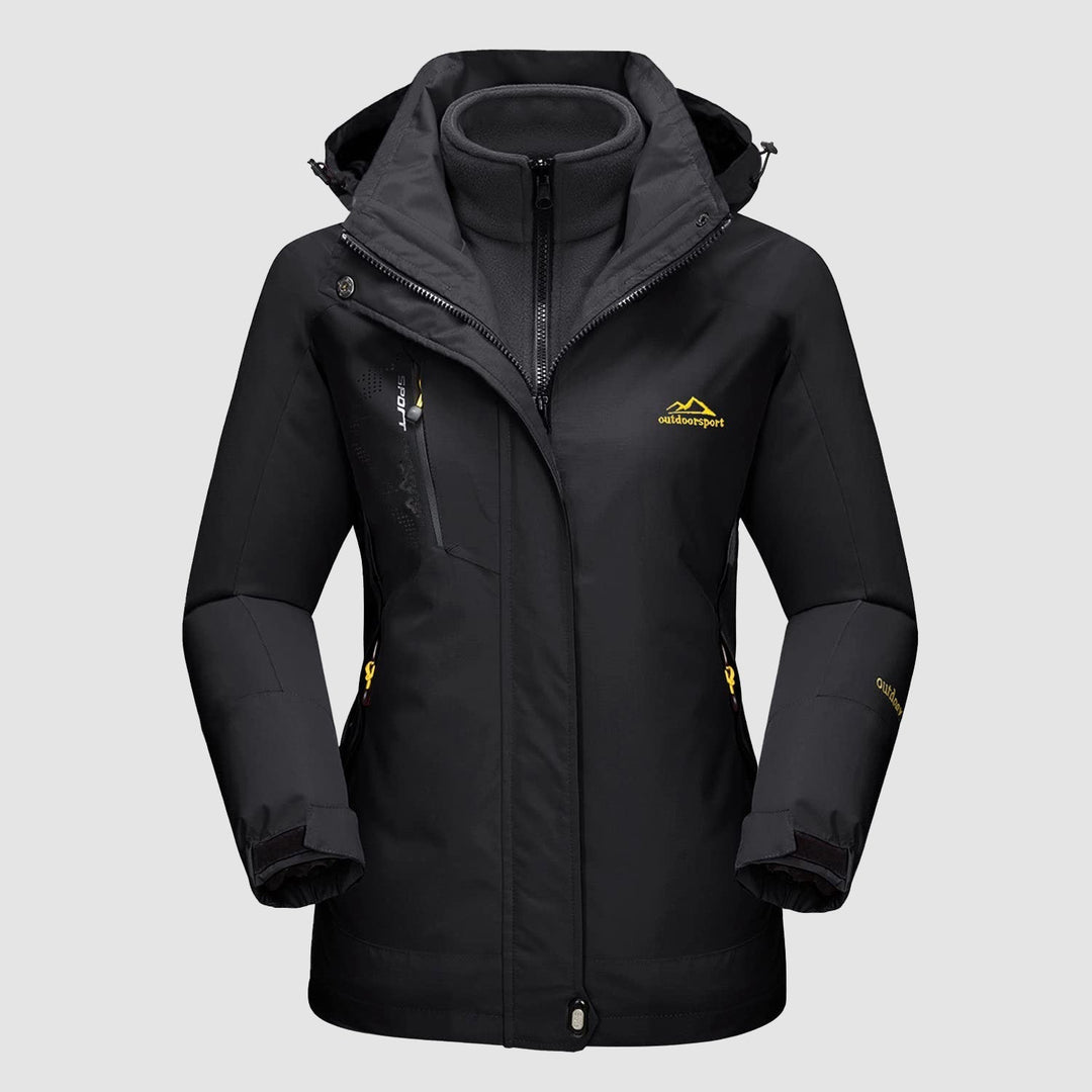 Veste de Ski Femme 3 en 1 Imperméable Doublée Polaire à Capuche