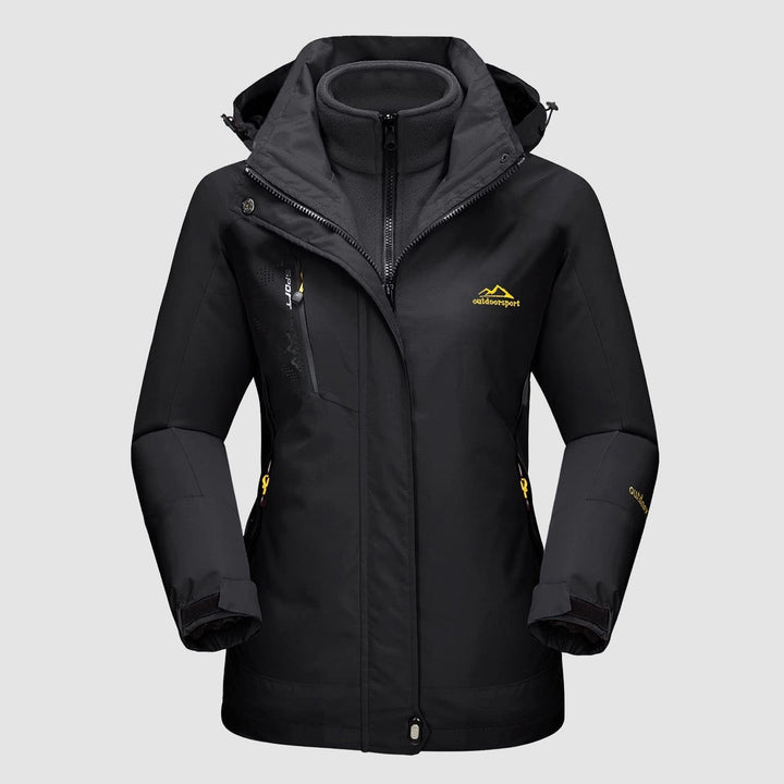 Veste de Ski Femme 3 en 1 Imperméable Doublée Polaire à Capuche