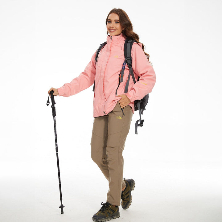 Veste de Ski Femme 3 en 1 Imperméable Doublée Polaire à Capuche