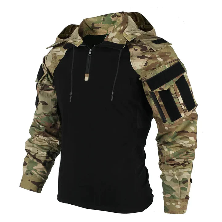 Sweat à Capuche Tactique pour Homme avec Zip et Poches sur les Manches