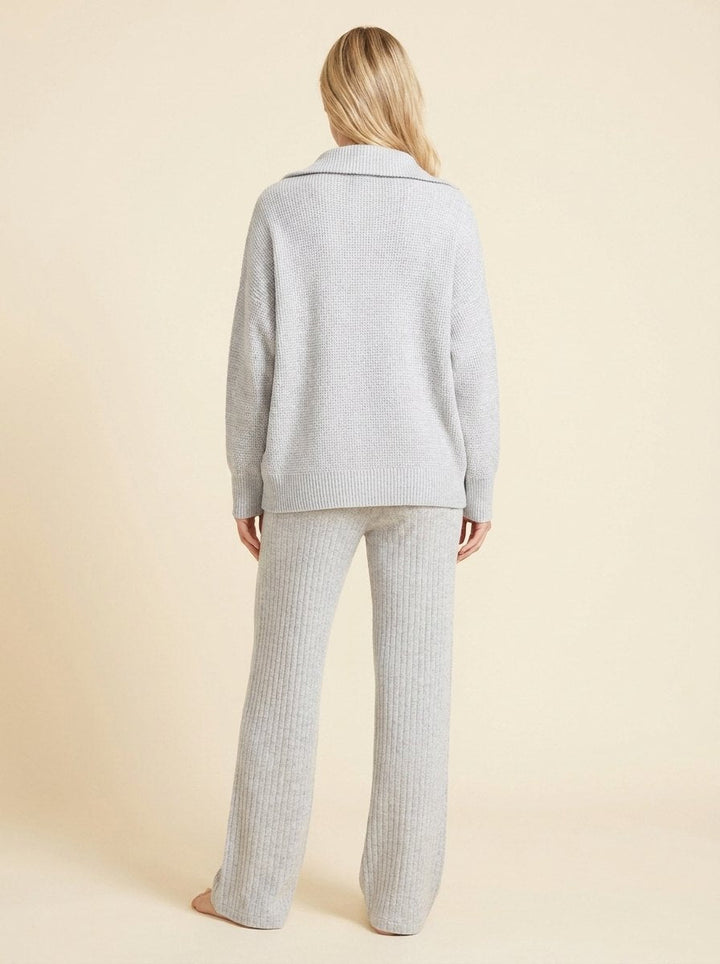 Ensemble Détente Sweat à Demi Zip et Pantalon Large en Maille pour Femme
