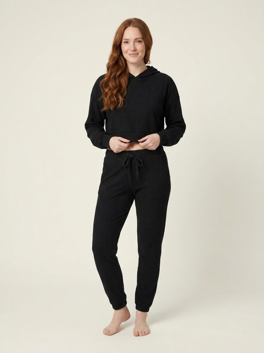 Ensemble Sweat Court et Pantalon Jogger en Velours Côtelé pour Femme