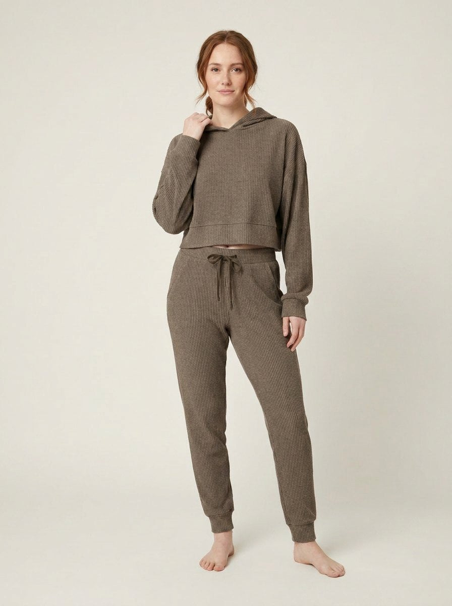Ensemble Sweat Court et Pantalon Jogger en Velours Côtelé pour Femme