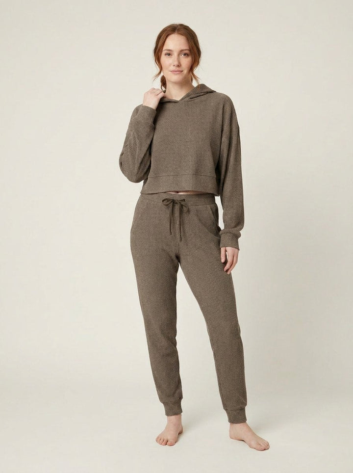 Ensemble Sweat Court et Pantalon Jogger en Velours Côtelé pour Femme