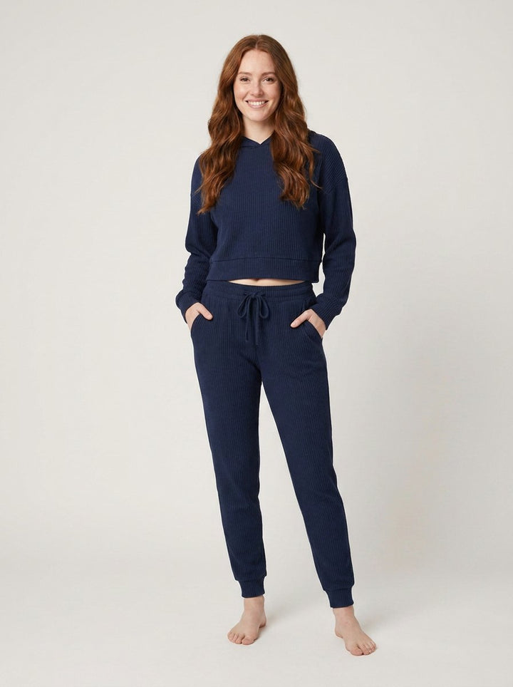 Ensemble Sweat Court et Pantalon Jogger en Velours Côtelé pour Femme