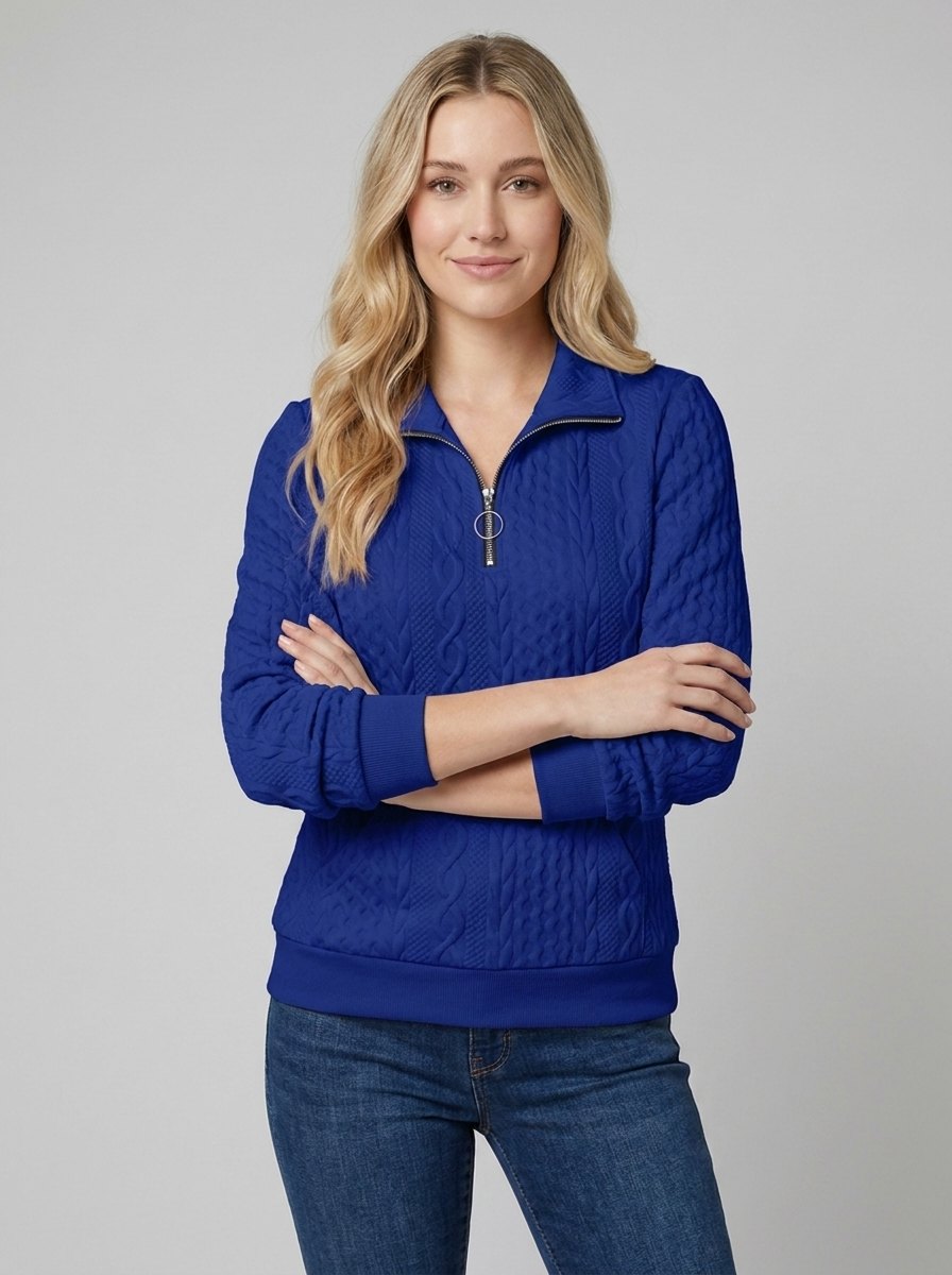 Pull Col Zippé Femme Maille Torsadée Texturée