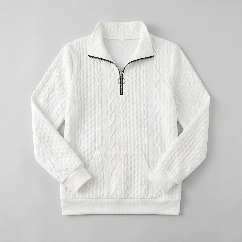 Pull Col Zippé Femme Maille Torsadée Texturée