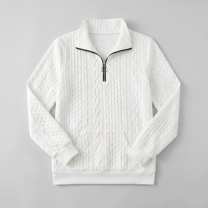 Pull Col Zippé Femme Maille Torsadée Texturée