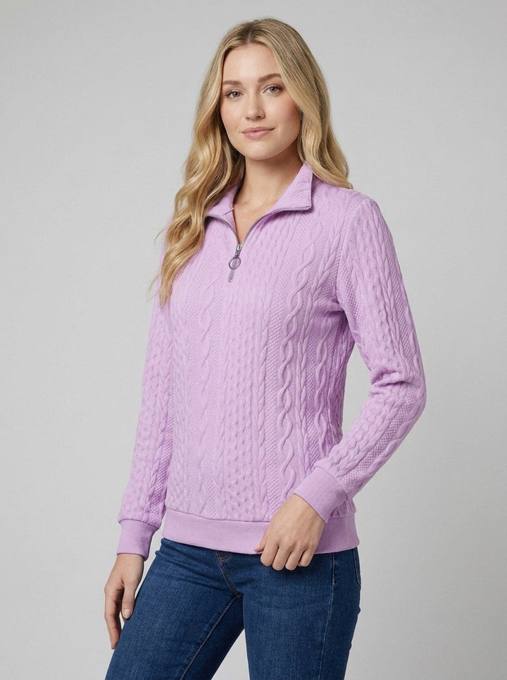 Pull Col Zippé Femme Maille Torsadée Texturée