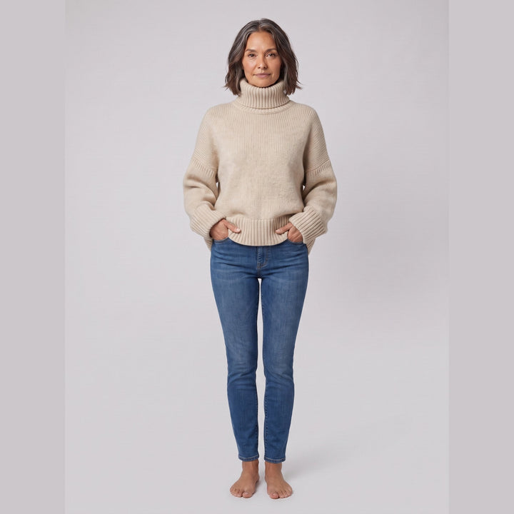 Pull Col Roulé Femme Maille Douce Coupe Décontractée