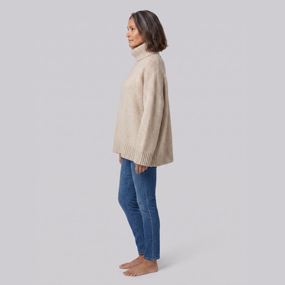 Pull Col Roulé Femme Maille Douce Coupe Décontractée