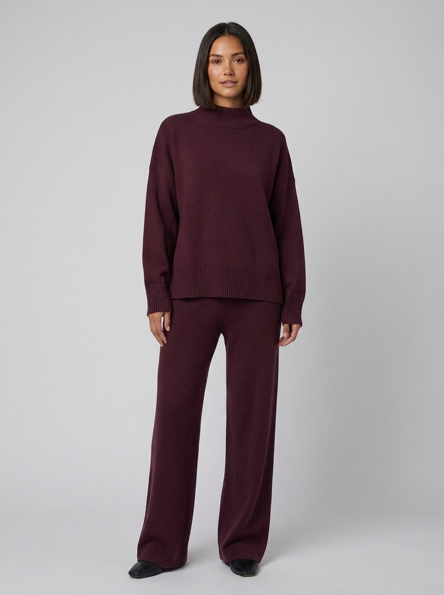 Ensemble Maille Col Roulé et Pantalon Large pour Femme