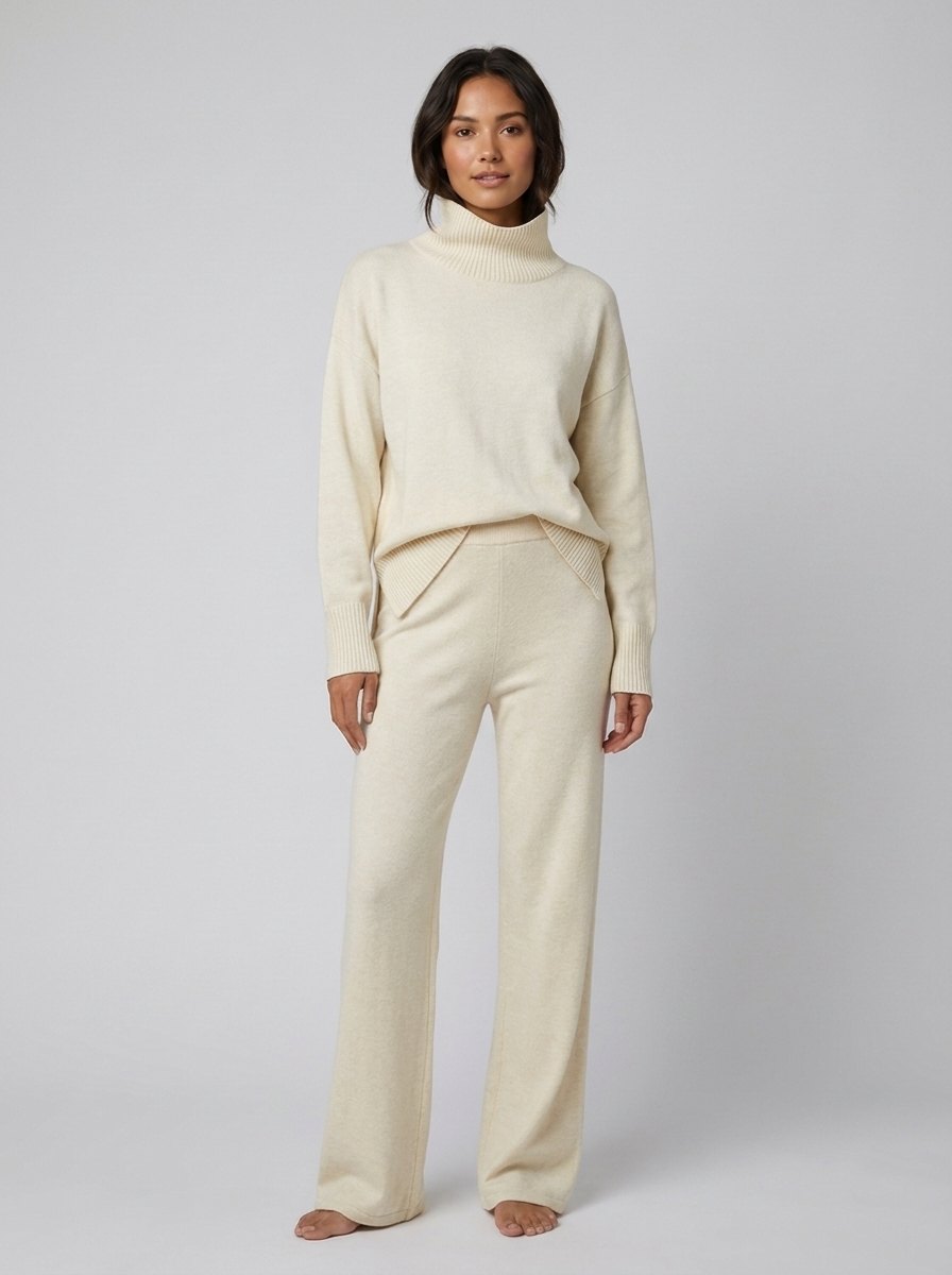 Ensemble Maille Col Roulé et Pantalon Large pour Femme