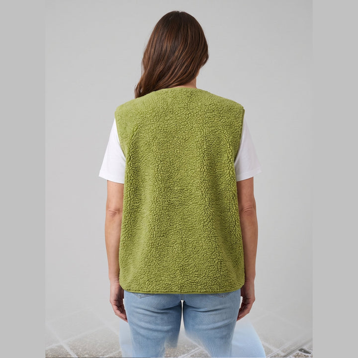 Gilet Polaire Femme Sherpa Sans Manches Boutonné