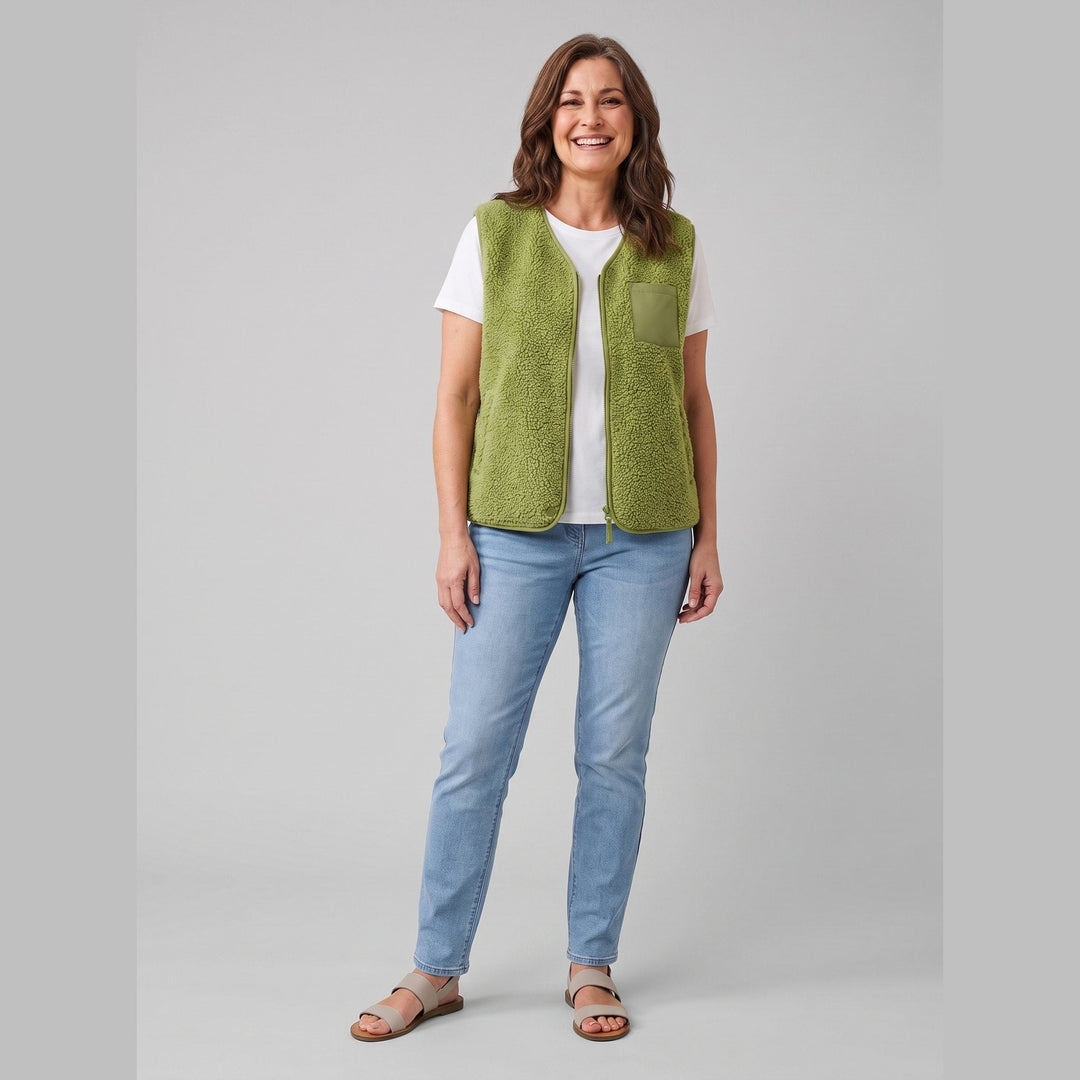 Gilet Polaire Femme Sherpa Sans Manches Boutonné