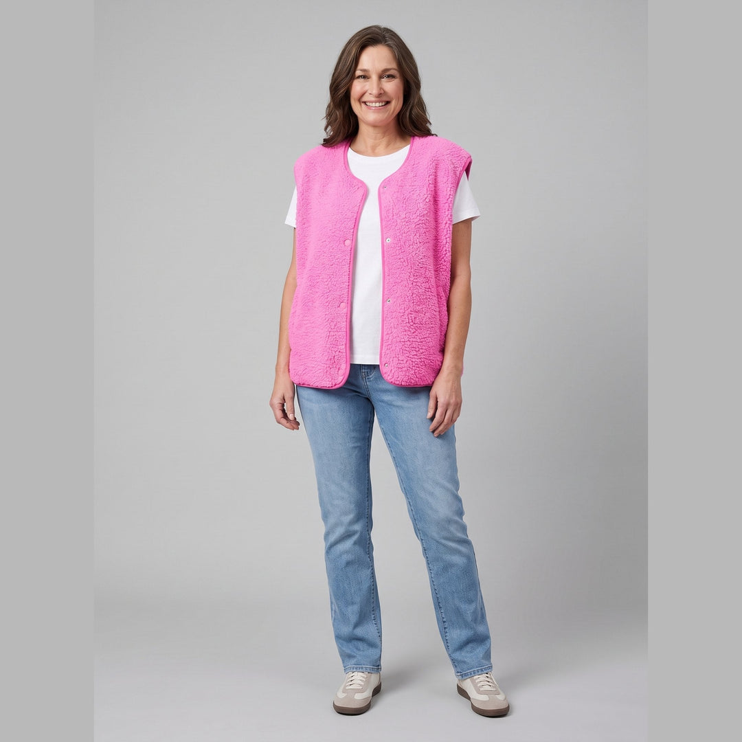 Gilet Polaire Femme Sherpa Sans Manches Boutonné