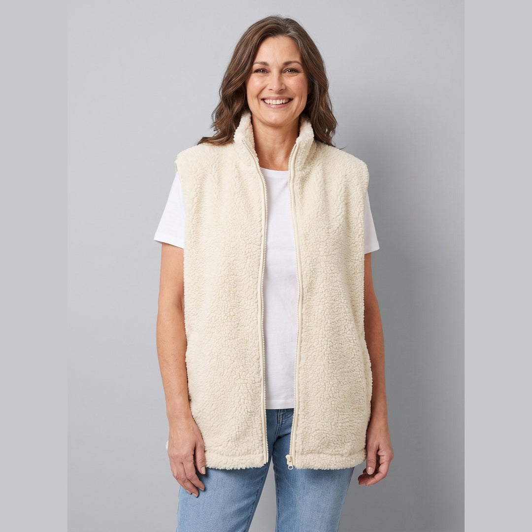 Gilet Polaire Femme Sherpa Sans Manches Boutonné