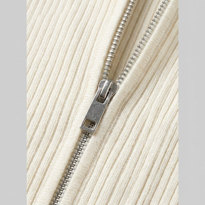 Cardigan Femme Maille Côtelée Ajusté Avec Double Fermeture À Glissière