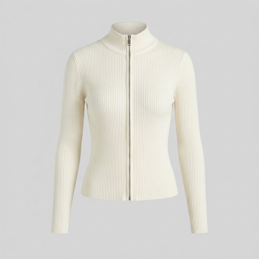 Cardigan Femme Maille Côtelée Ajusté Avec Double Fermeture À Glissière