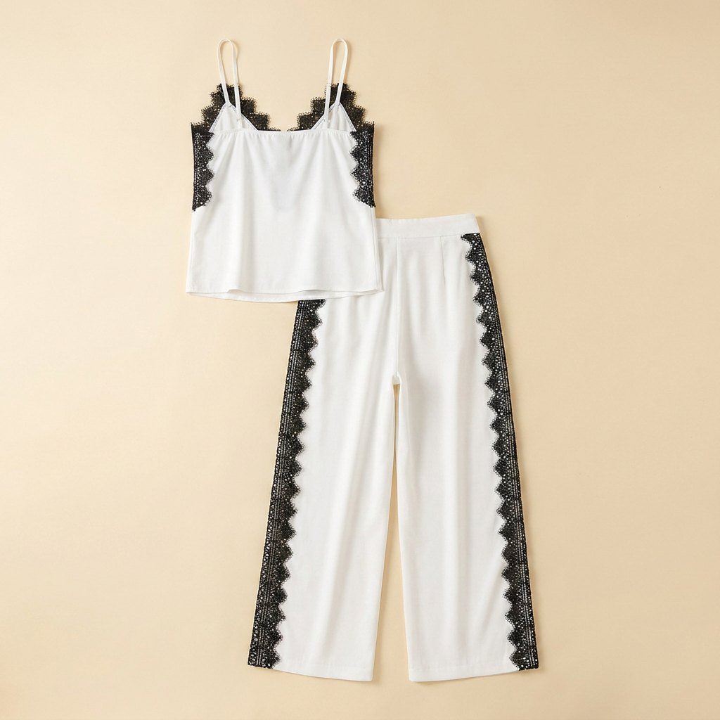 Ensemble de détente femme avec dentelle et pantalon large
