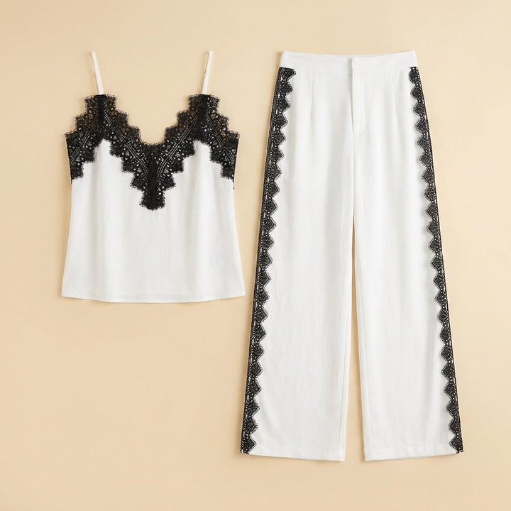 Ensemble de détente femme avec dentelle et pantalon large