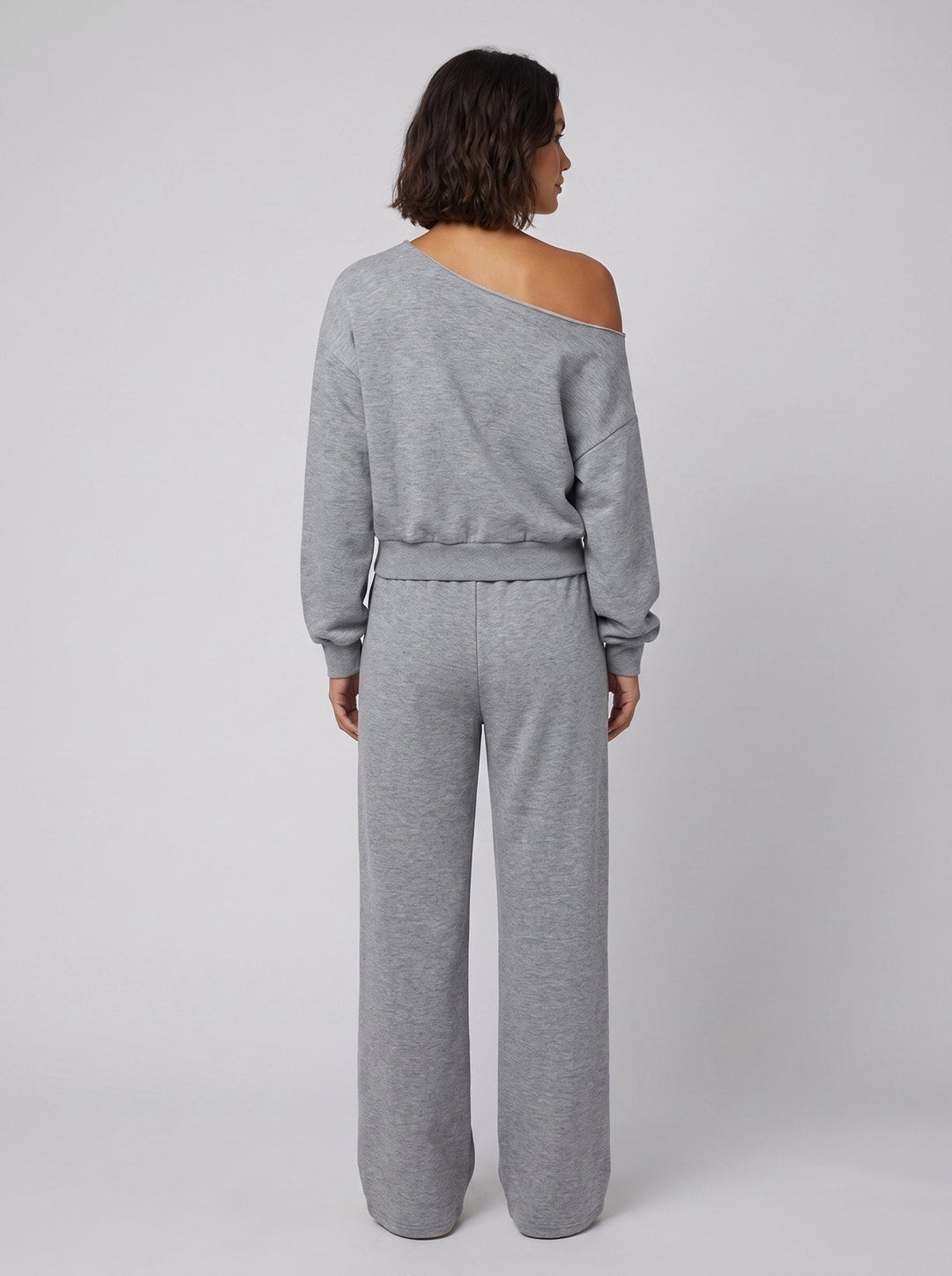 Ensemble Haut Asymétrique Épaules Dénudées et Pantalon Large pour Femme
