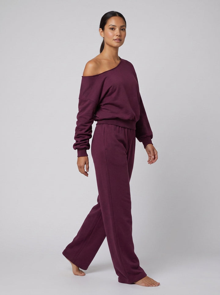 Ensemble Haut Asymétrique Épaules Dénudées et Pantalon Large pour Femme