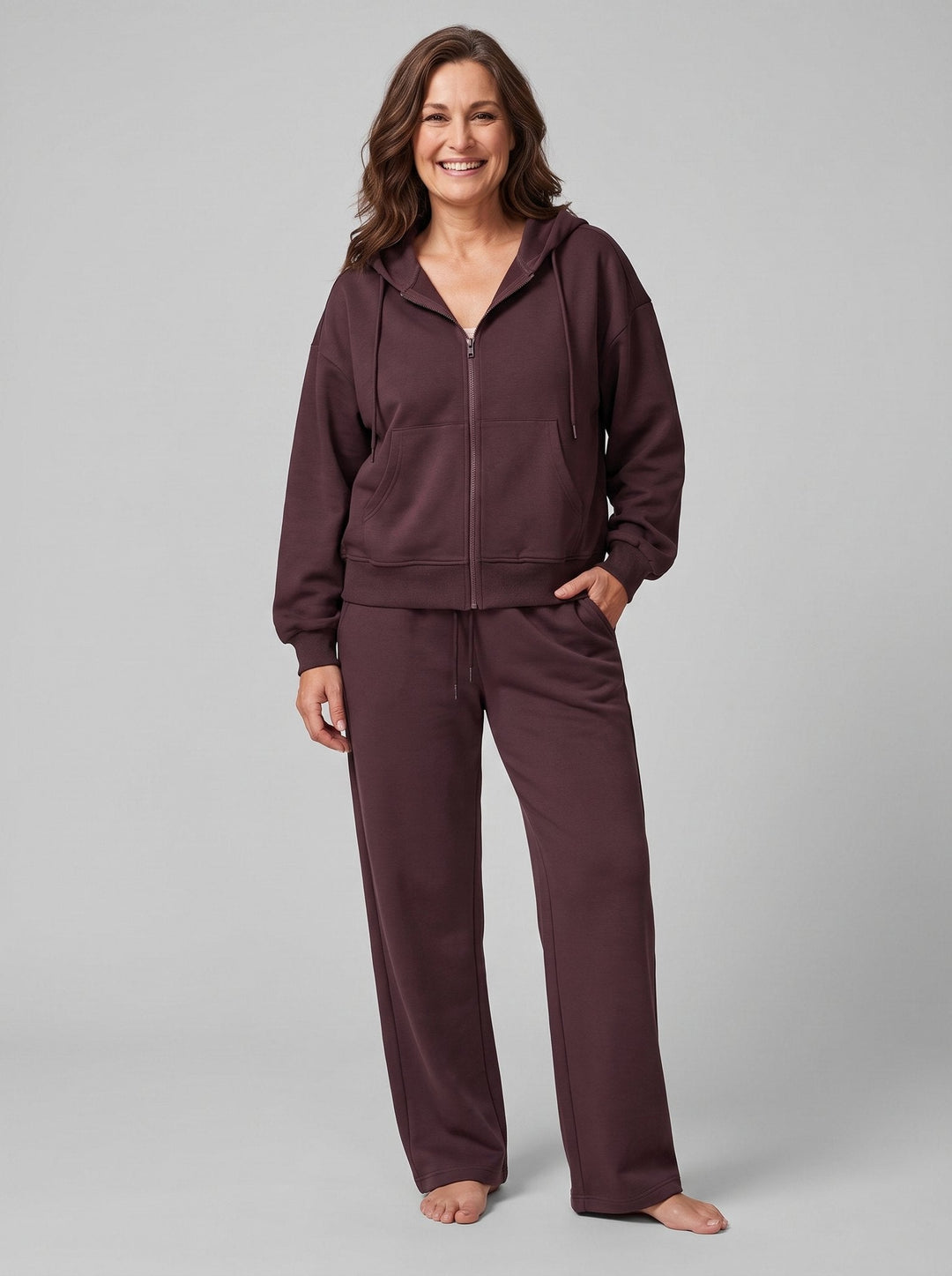 Ensemble Sweat à Capuche Zippé et Jogger Large pour Femme