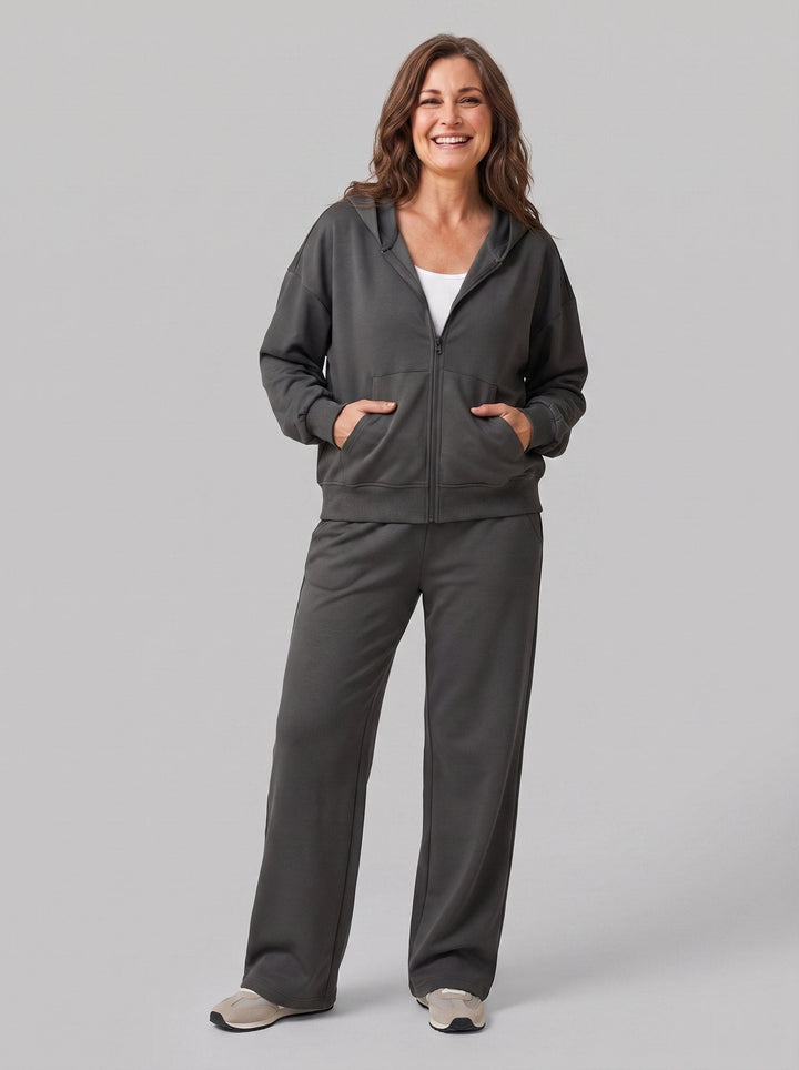 Ensemble Sweat à Capuche Zippé et Jogger Large pour Femme