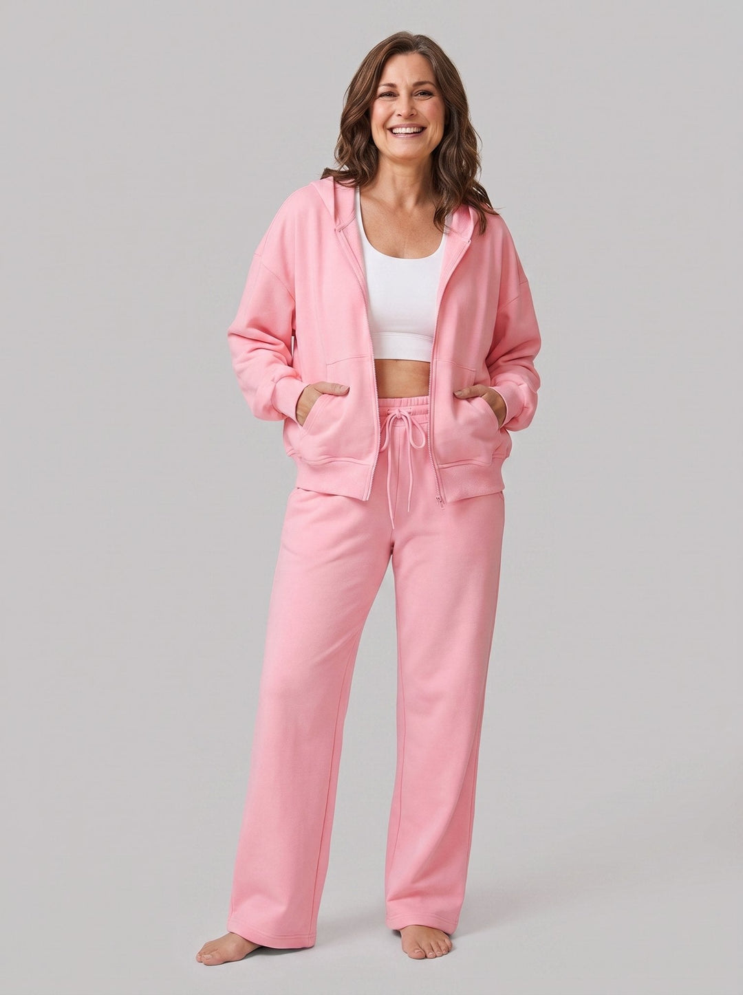 Ensemble Sweat à Capuche Zippé et Jogger Large pour Femme