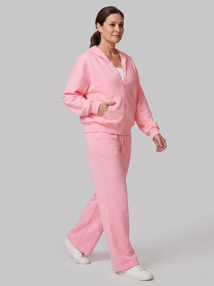 Ensemble Sweat à Capuche Zippé et Jogger Large pour Femme