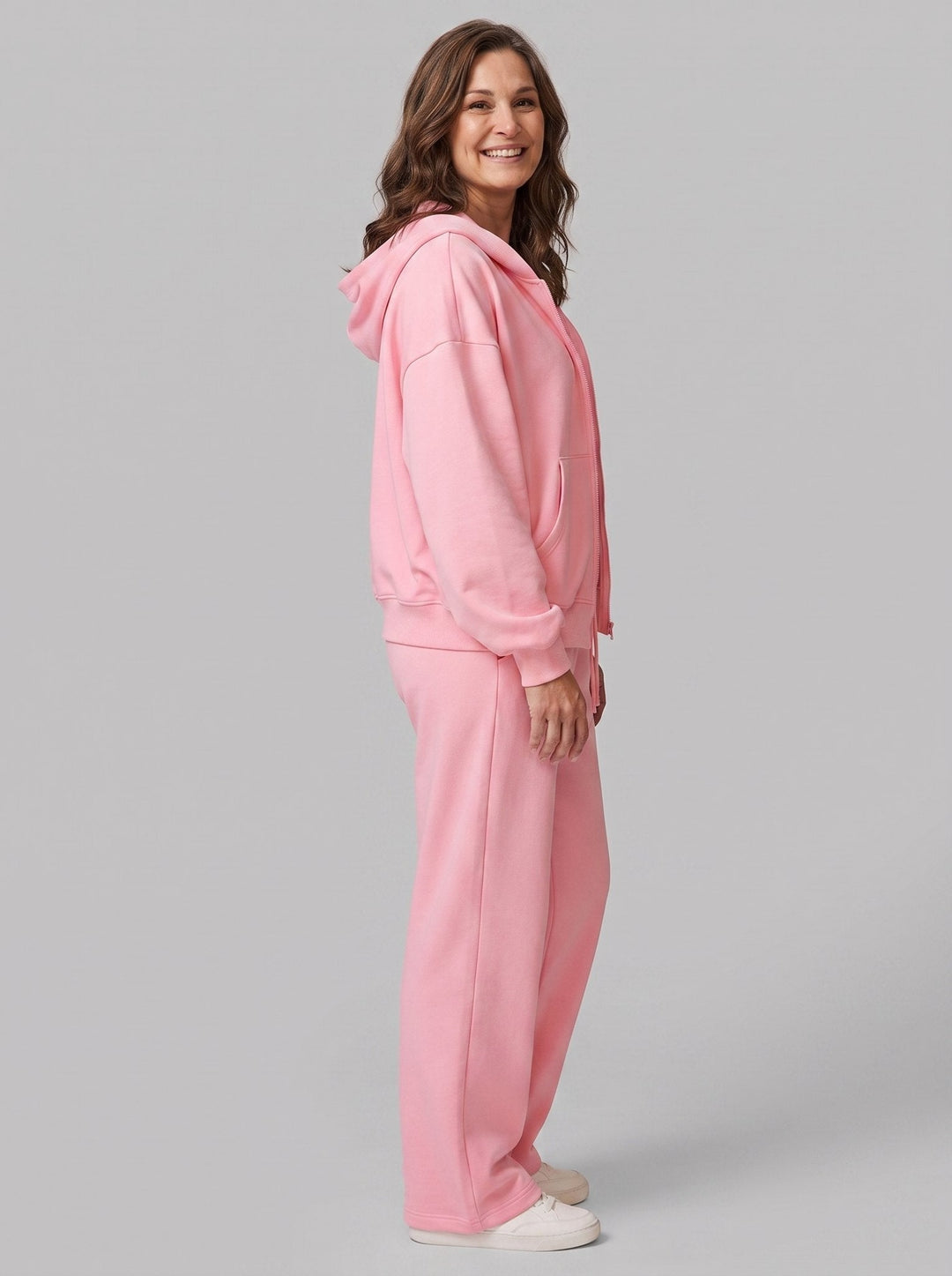 Ensemble Sweat à Capuche Zippé et Jogger Large pour Femme