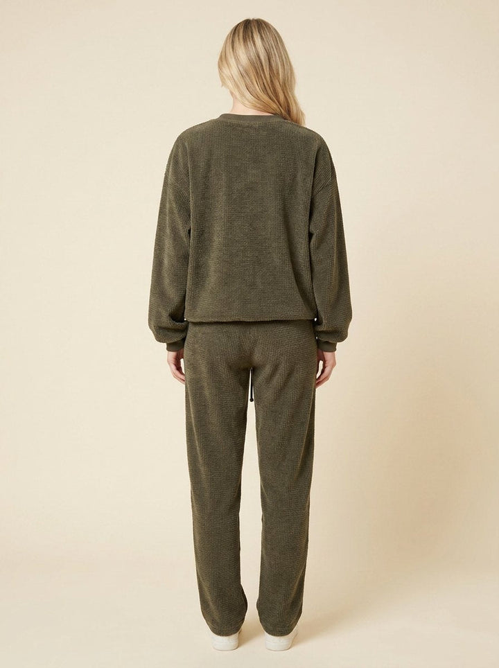 Ensemble Velours Côtelé Sweat et Pantalon Jogger avec Poches pour Femme