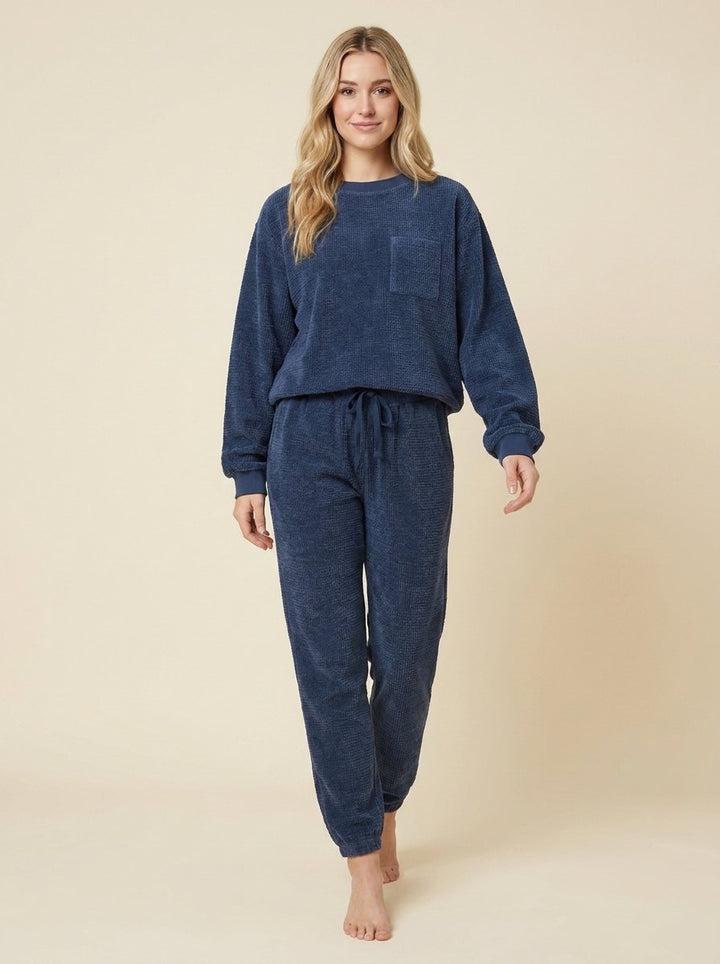 Ensemble Velours Côtelé Sweat et Pantalon Jogger avec Poches pour Femme