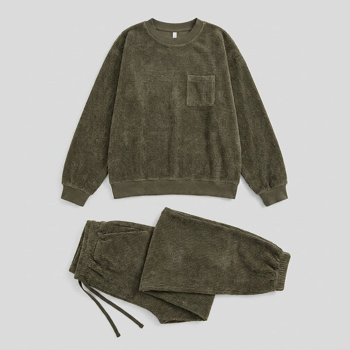 Ensemble Velours Côtelé Sweat et Pantalon Jogger avec Poches pour Femme