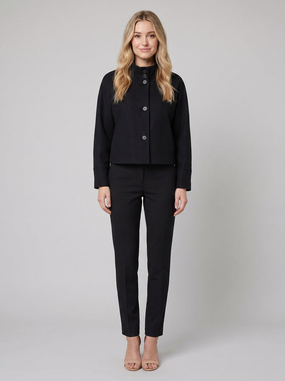 Veste Femme Col Montant Boutonnée Maille Laine