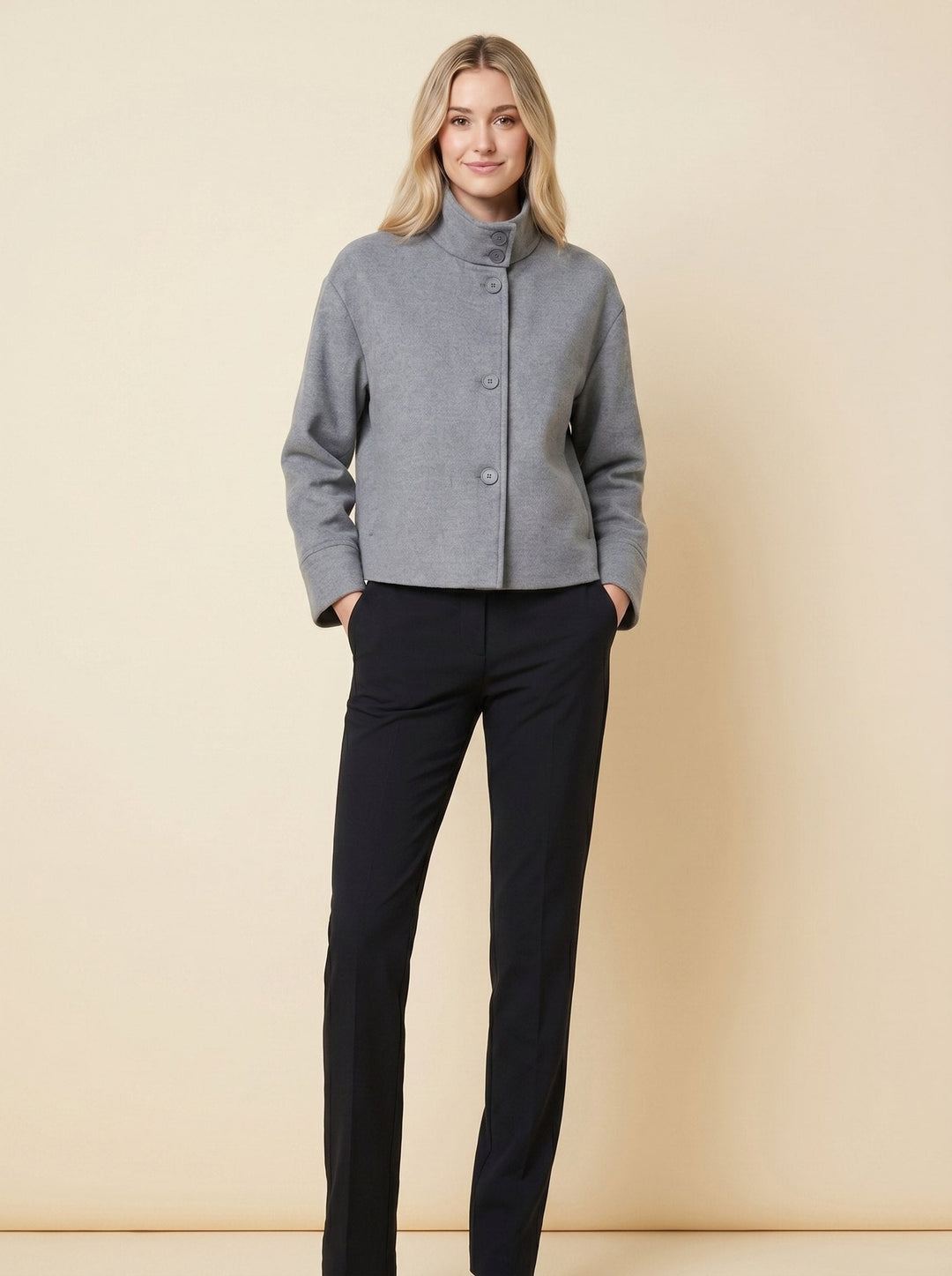 Veste Femme Col Montant Boutonnée Maille Laine