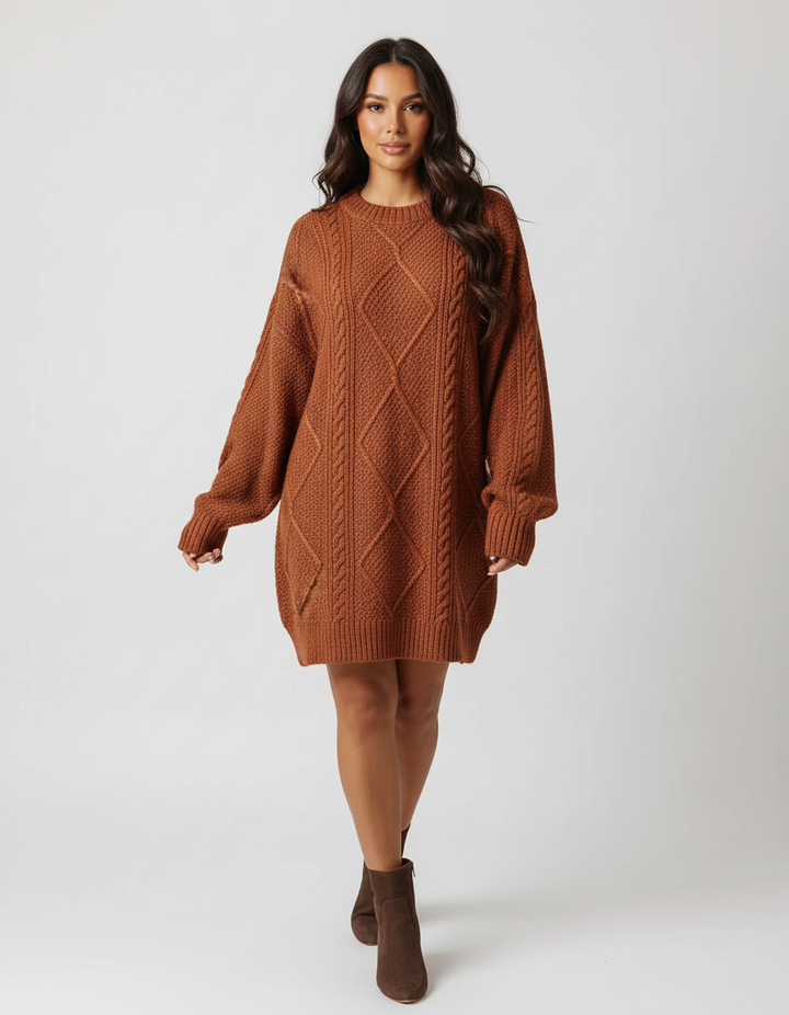 Robe-Pull Femme en Maille Torsadée – Coupe Oversize