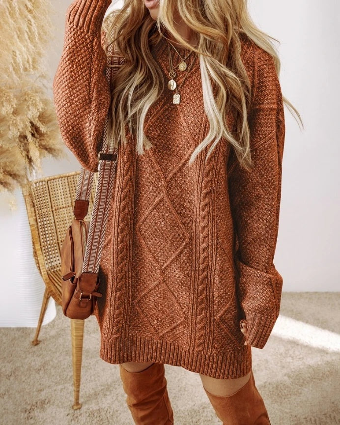 Robe-Pull Femme en Maille Torsadée – Coupe Oversize