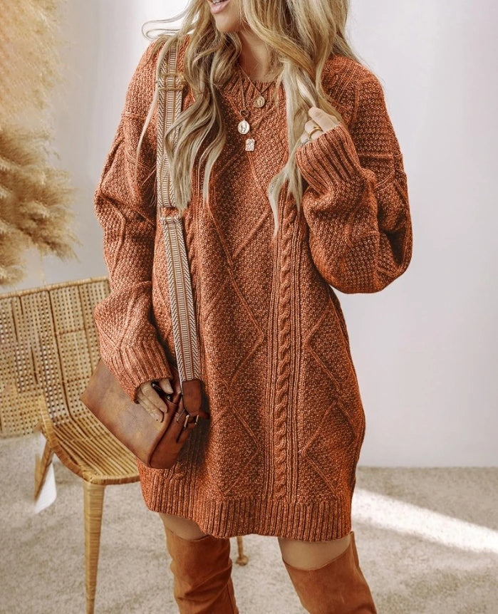 Robe-Pull Femme en Maille Torsadée – Coupe Oversize