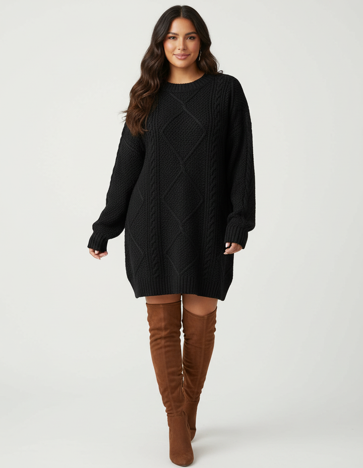 Robe-Pull Femme en Maille Torsadée – Coupe Oversize