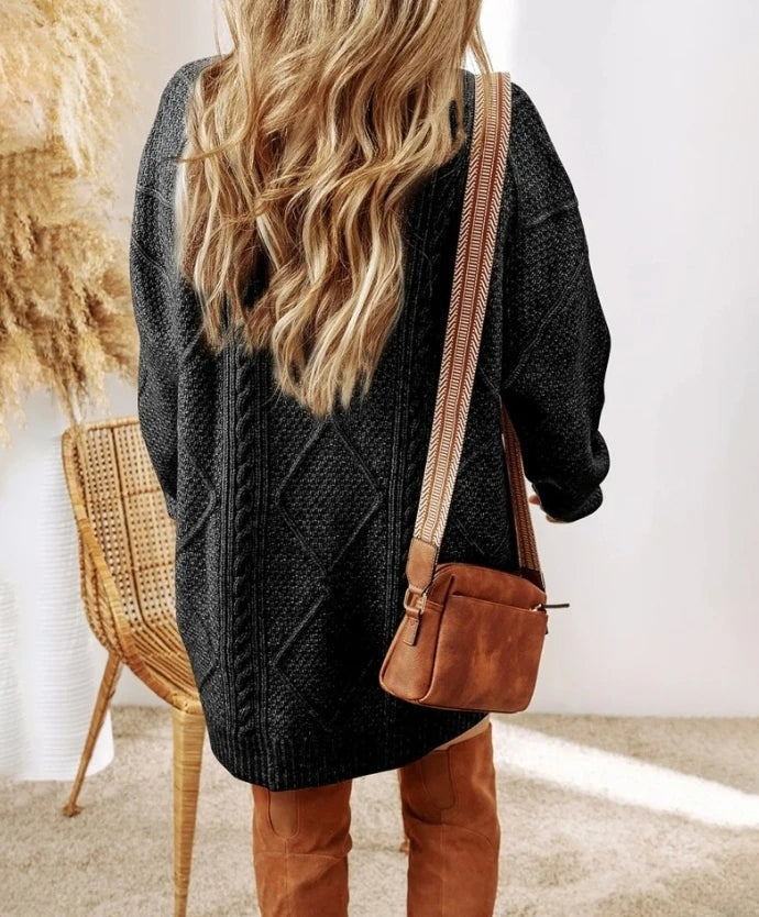 Robe-Pull Femme en Maille Torsadée – Coupe Oversize