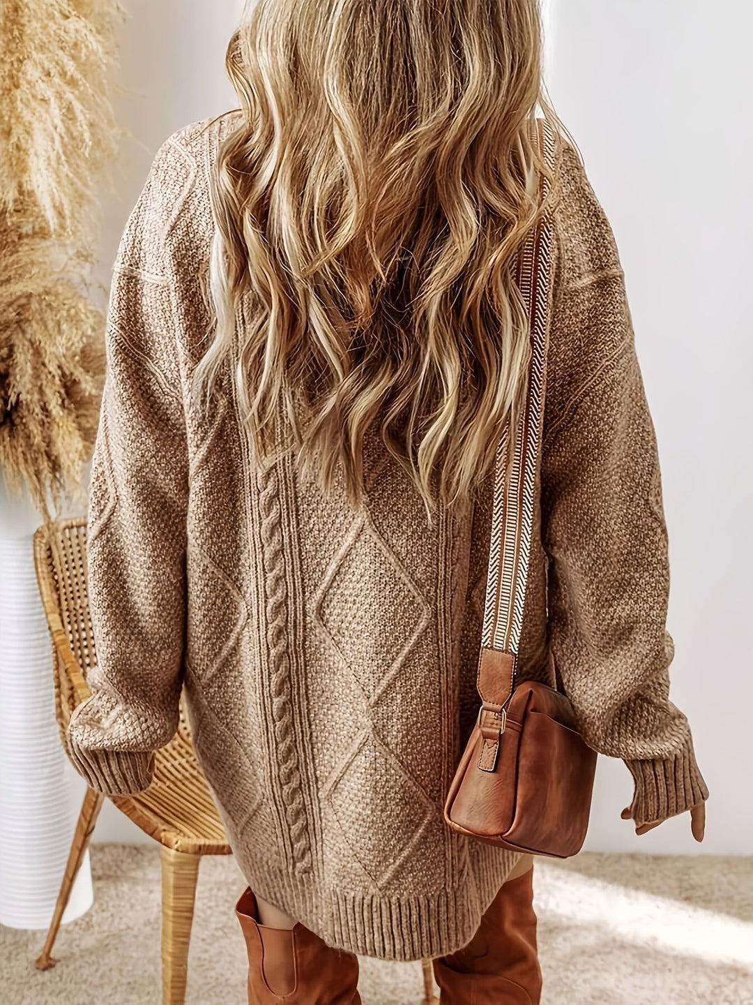 Robe-Pull Femme en Maille Torsadée – Coupe Oversize